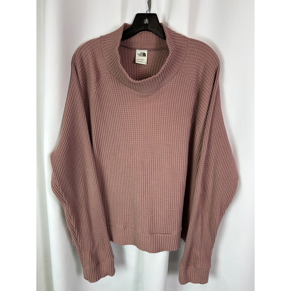 The North Face Cotton Mauve Waffle Knit Mock Neck Raglan Pullover Baselayer XXL